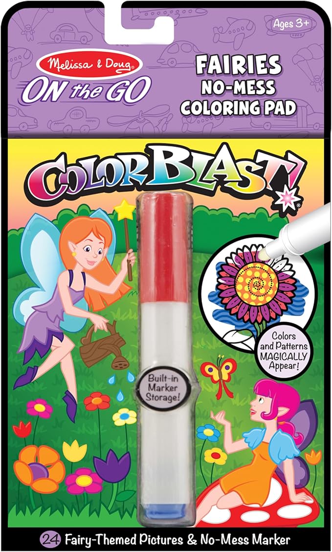 Melissa & Doug On the Go: Color Blast - Fairies No-Mess Coloring Pad - ميليسا آند دوج أثناء التنقل - الديناصورات لا - لوحة تلوين فوضوية - انفجار الألوان