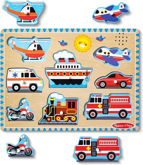 Melissa & Doug - Vehicles Sound Puzzle - مجموعة الأعمال الخشبية من ميليسا آند دوج - مغناطيس الفراشة
