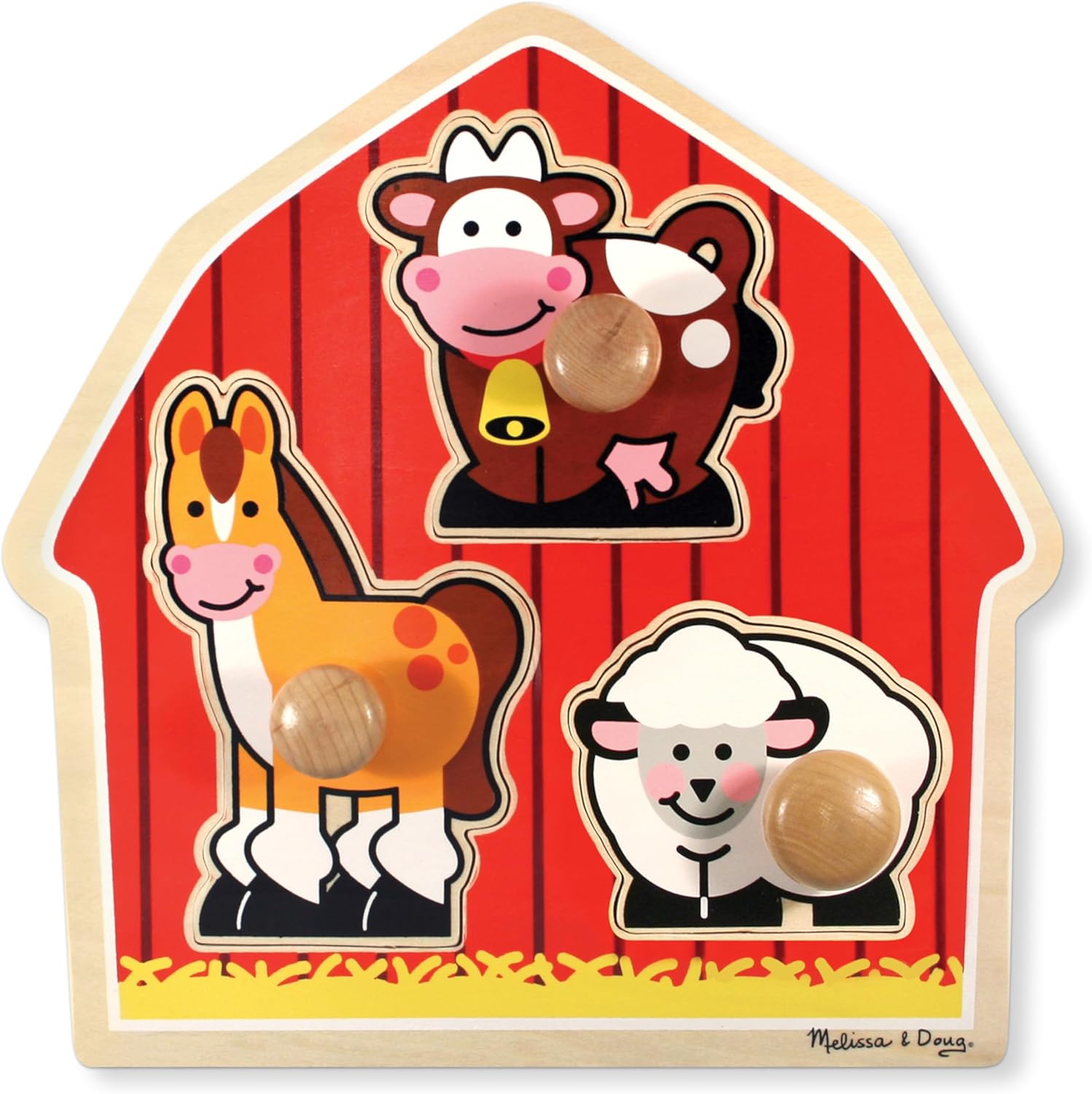 Melissa & Doug; Barnyard Animals Jumbo Knob Wooden Puzzle - Horse, Cow, and Sheep