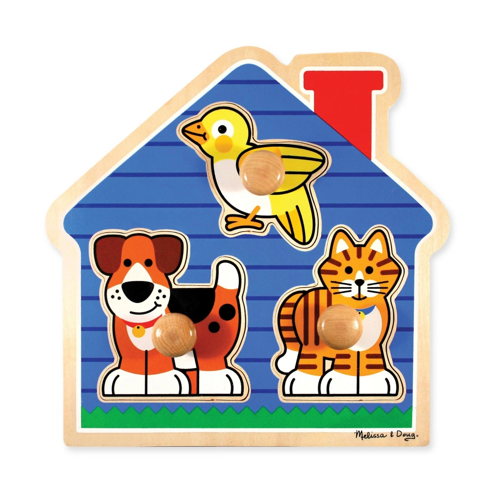 Melissa & Doug; Pets Jumbo Peg Wooden Puzzle - لغز الأشكال الأولى من ميليسا آند دوغ بمقبض جامبو