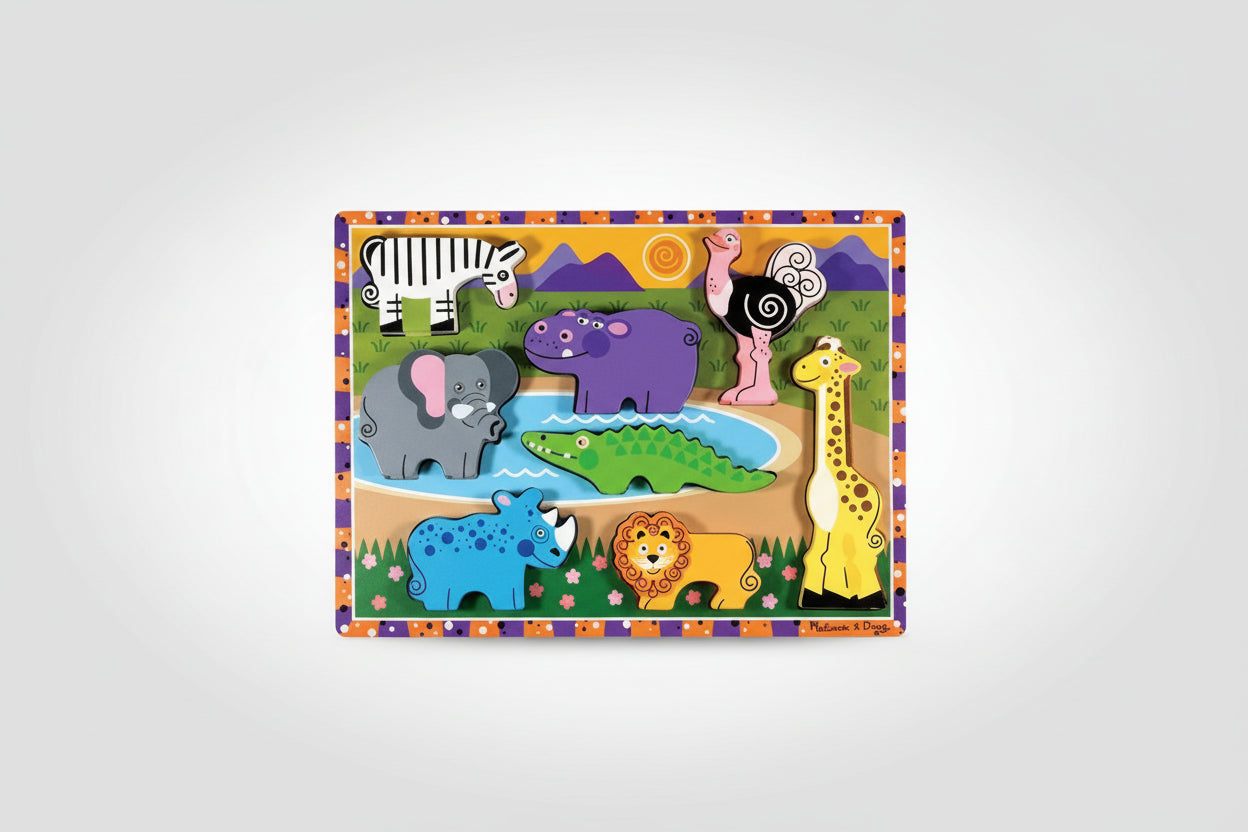 Melissa & Doug: Wooden Chunky puzzle - Safari Animals - أحجية خشبية مكتنزة من ميليسا آند دوج - الديناصورات