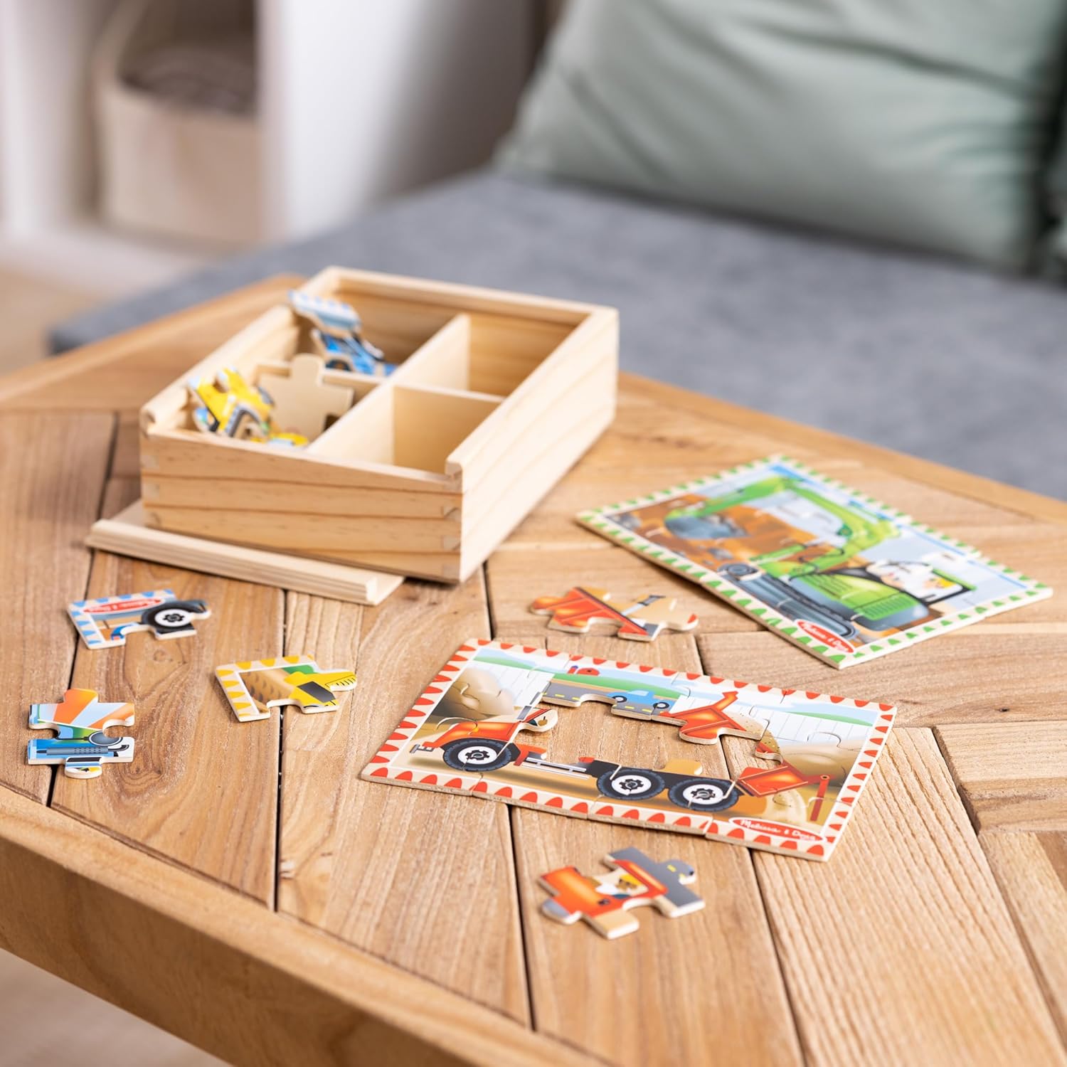 Melissa & Doug: Wooden Jigsaw Puzzles In A Box - 4 Construction Puzzles