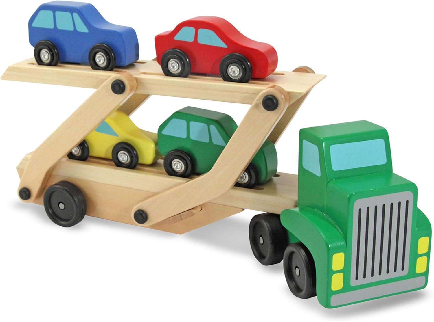 Melissa & Doug Wooden Classic Toy - Car Carrier Truck and Cars Wooden Toy Set with 1 Truck and 4 Cars - لعبة خشبية كلاسيكية من ميليسا اند دوج - توازن قوس قزح