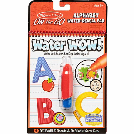 Melissa & Doug On the Go: Water Wow - Alphabet Water-Reveal Pad - ميليسا آند دوج أثناء التنقل - وسادة كشف الماء في السيارة - واو واو! اللون بالماء، واتركه يجف، ثم قم بتلوينه مرة أخرى!