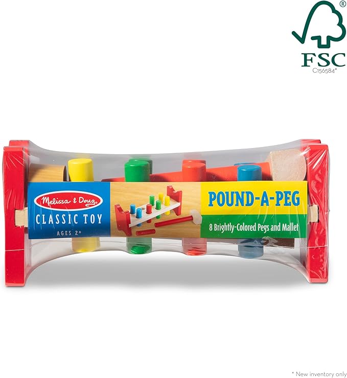 Melissa & Doug: Deluxe Wooden Pound-A-Peg Toy with Hammer - FSC CertifiedClassic Toddler Hammer and Peg Toys - Melissa & Doug: لعبة المطرقة والخوابير الخشبية الفاخرة - معتمدة من FSCألعاب المطرقة والخوابير الكلاسيكية للأطفال الصغار