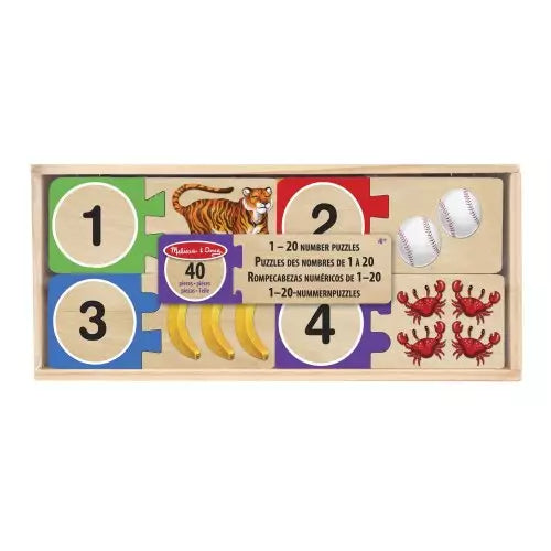 Melissa & Doug Self Correcting 1-20 - Wooden Number Puzzles - ميليسا آند دوغ التصحيح الذاتي 1-20 - ألغاز أرقام خشبية