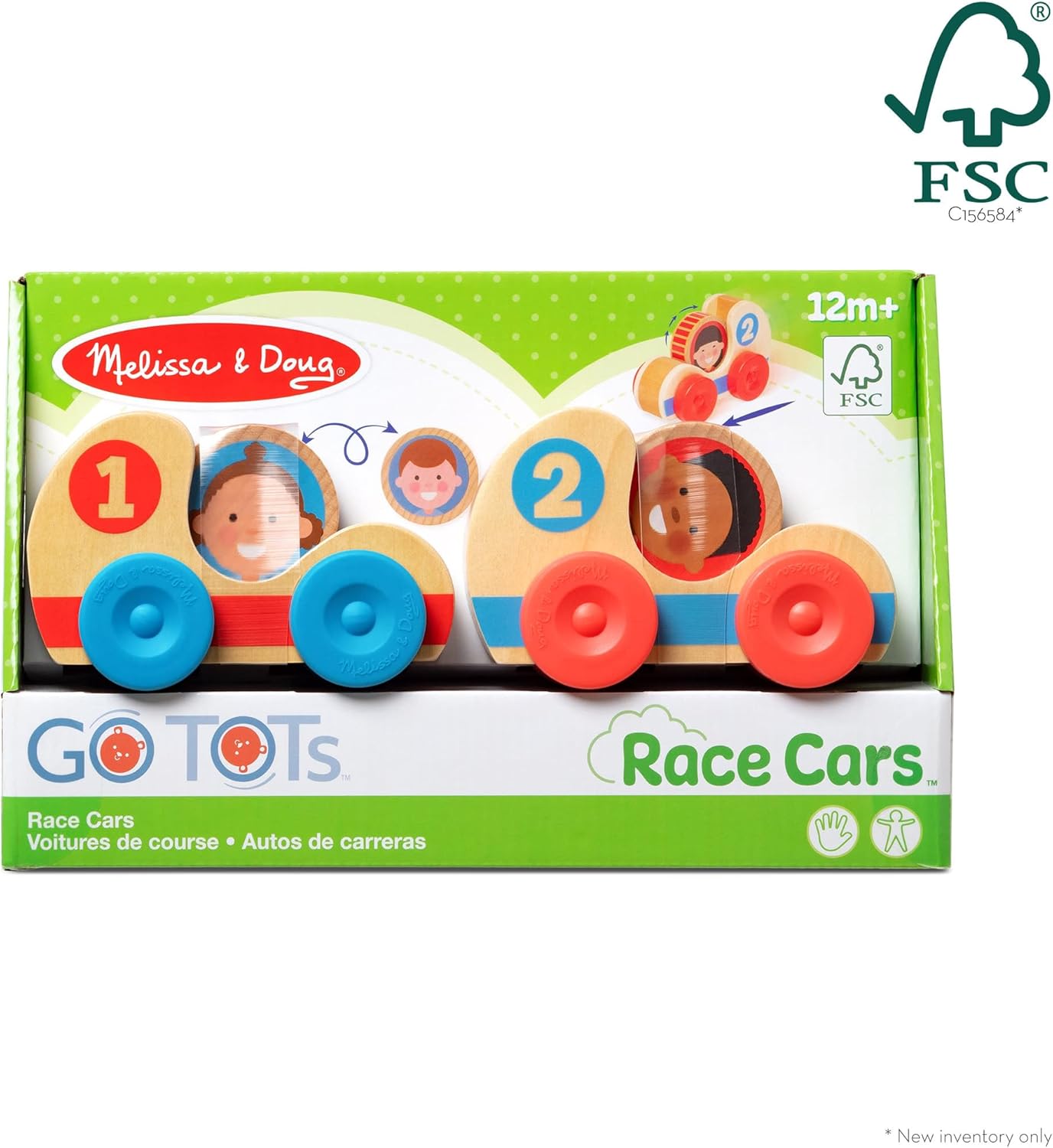 Melissa & Doug GO Tots Wooden Race Cars (2 Cars, 2 Disks) - FSC Certified Stacking Toys for Infants, Hand Push Vehicles, Wooden Car Toys
