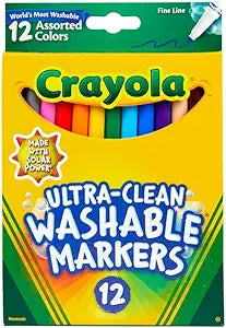 Crayola Ultra-Clean Washable Markers Color FINE LINE - 12  Bold Colors - أقلام تحديد كرايولا فائقة النظافة وقابلة للغسل، لون الحد الأقصى/الخط الدقيق - 10 ألوان جريئة