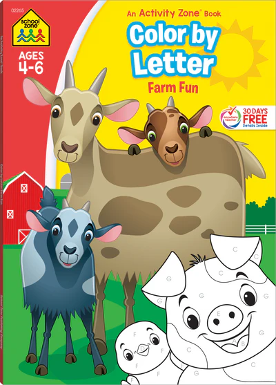 School Zone: An Activity Zone Book: Color By Letter - Farm Fun - Ages 4-6 - منطقة المدرسة، منطقة الأنشطة، كتاب DOT-to-DOTS للأعمار من 4 إلى 6 سنوات