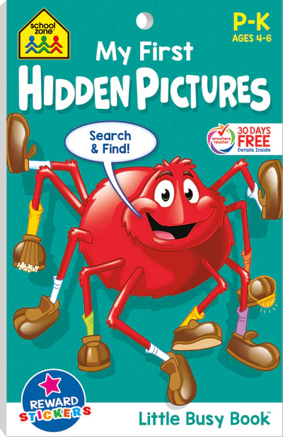 School Zone: My First Hidden Pictures Search And Find Little Busy Book - Ages 4-6 - منطقة المدرسة أول صوري المخفية ابحث عن كتاب Little Busy وقم بتلوينه للأعمار من 4 إلى 6 سنوات