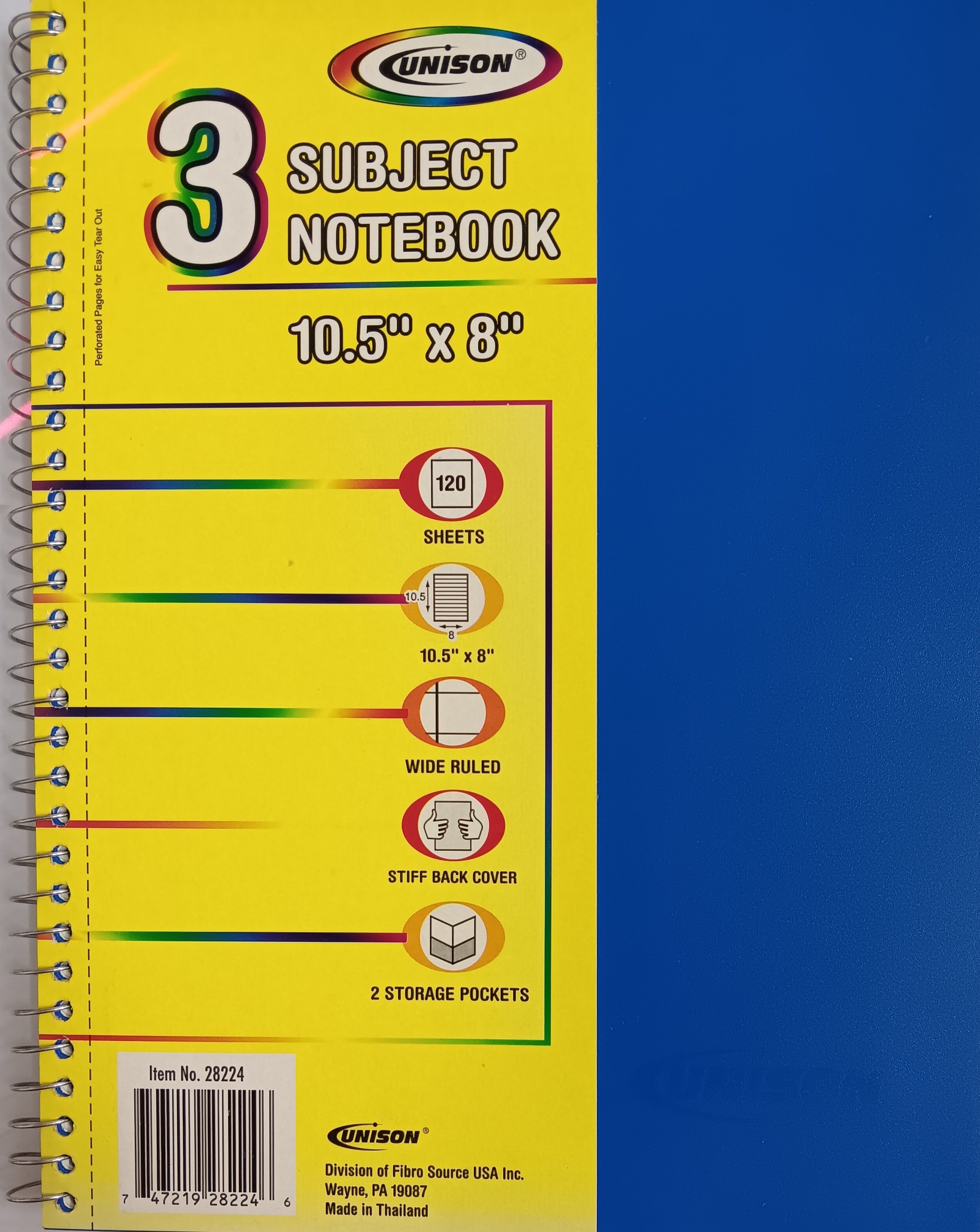 Unison - 3 Subject Notebook - Blue - يونيسون - دفتر 3 مواد - أزرق