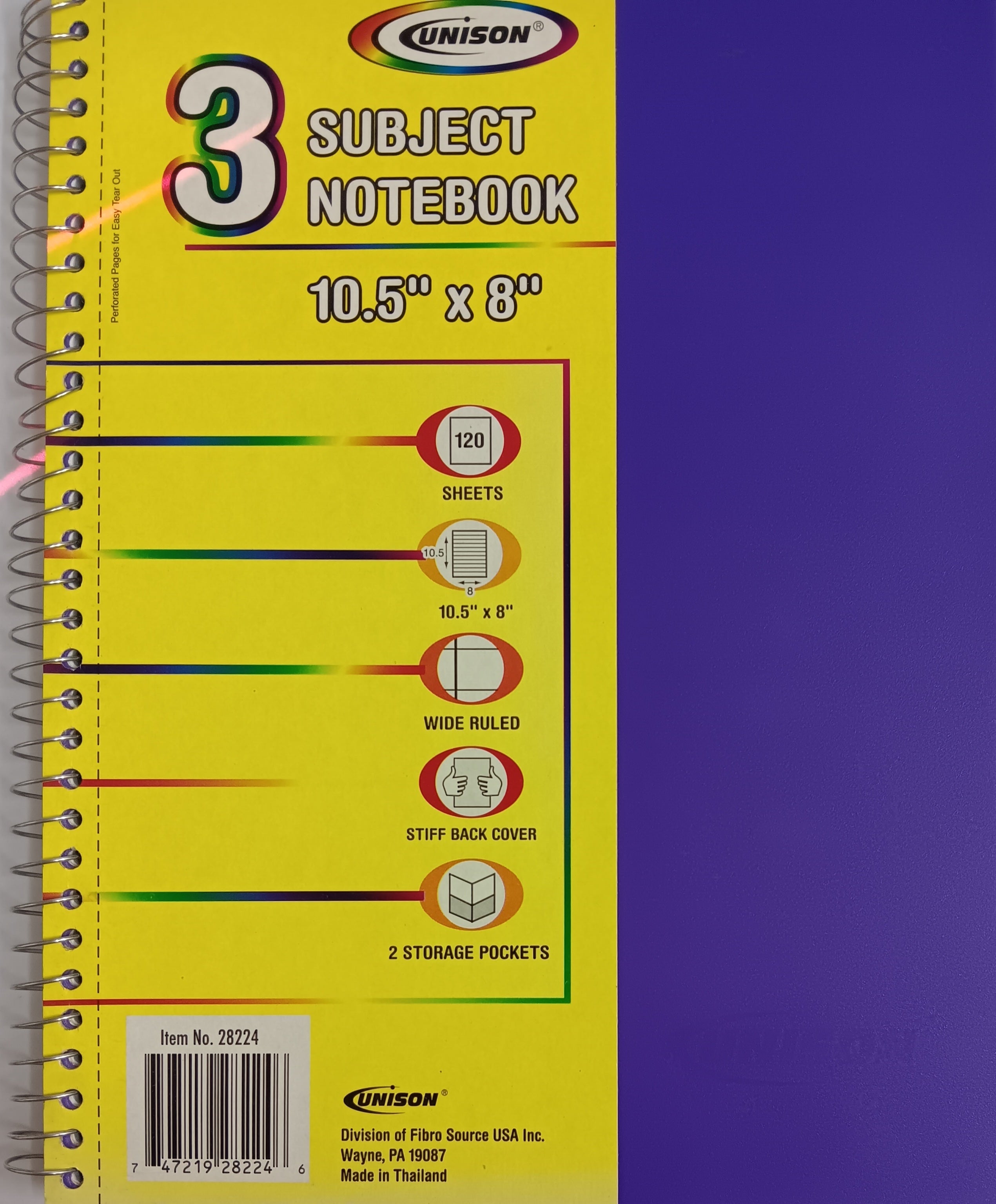 Unison - 3 Subject Notebook - Purple - يونيسون - دفتر 3 مواد - بنفسجي
