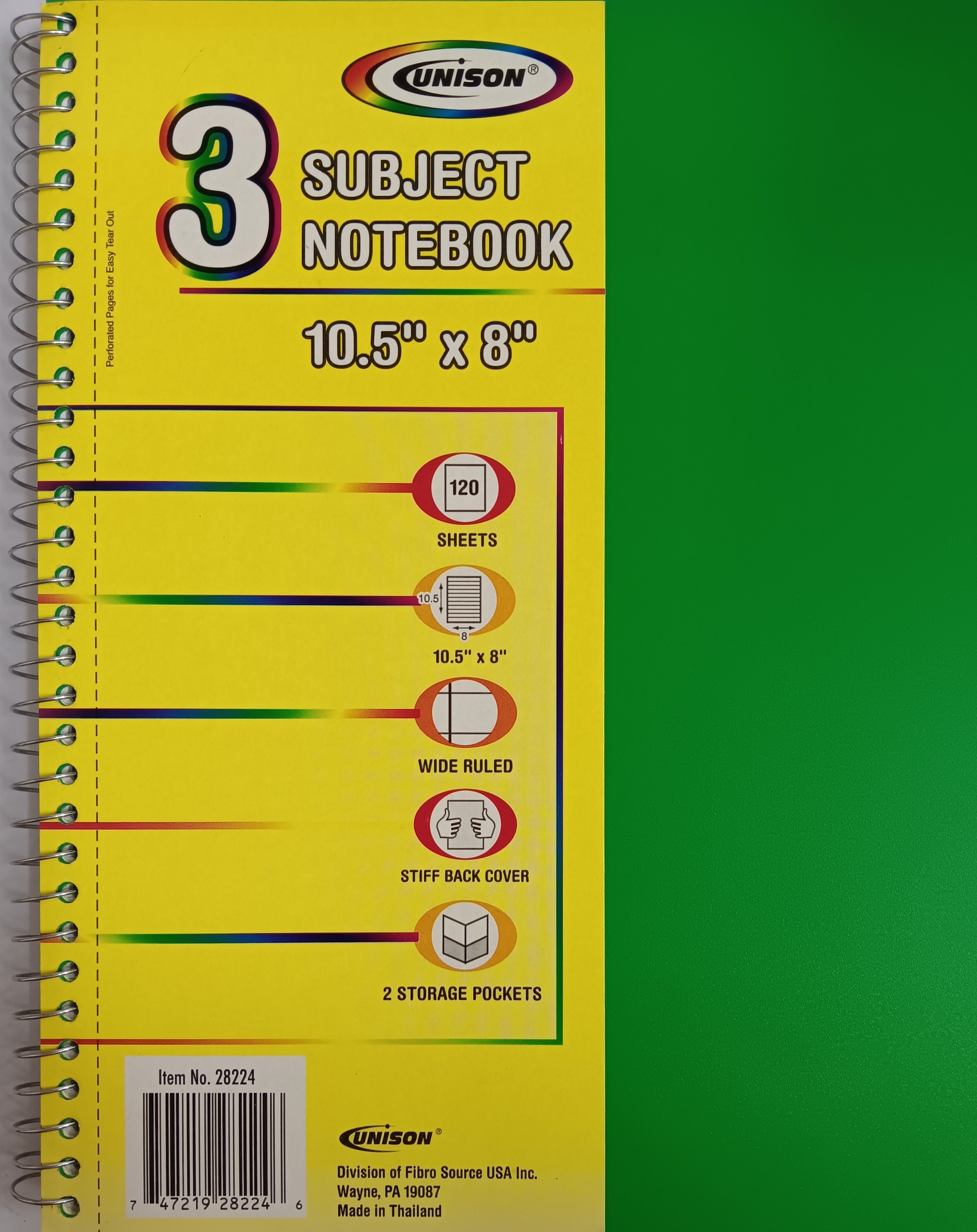 Unison - 3 Subject Notebook - Green - يونيسون - دفتر 3 مواد - أخضر