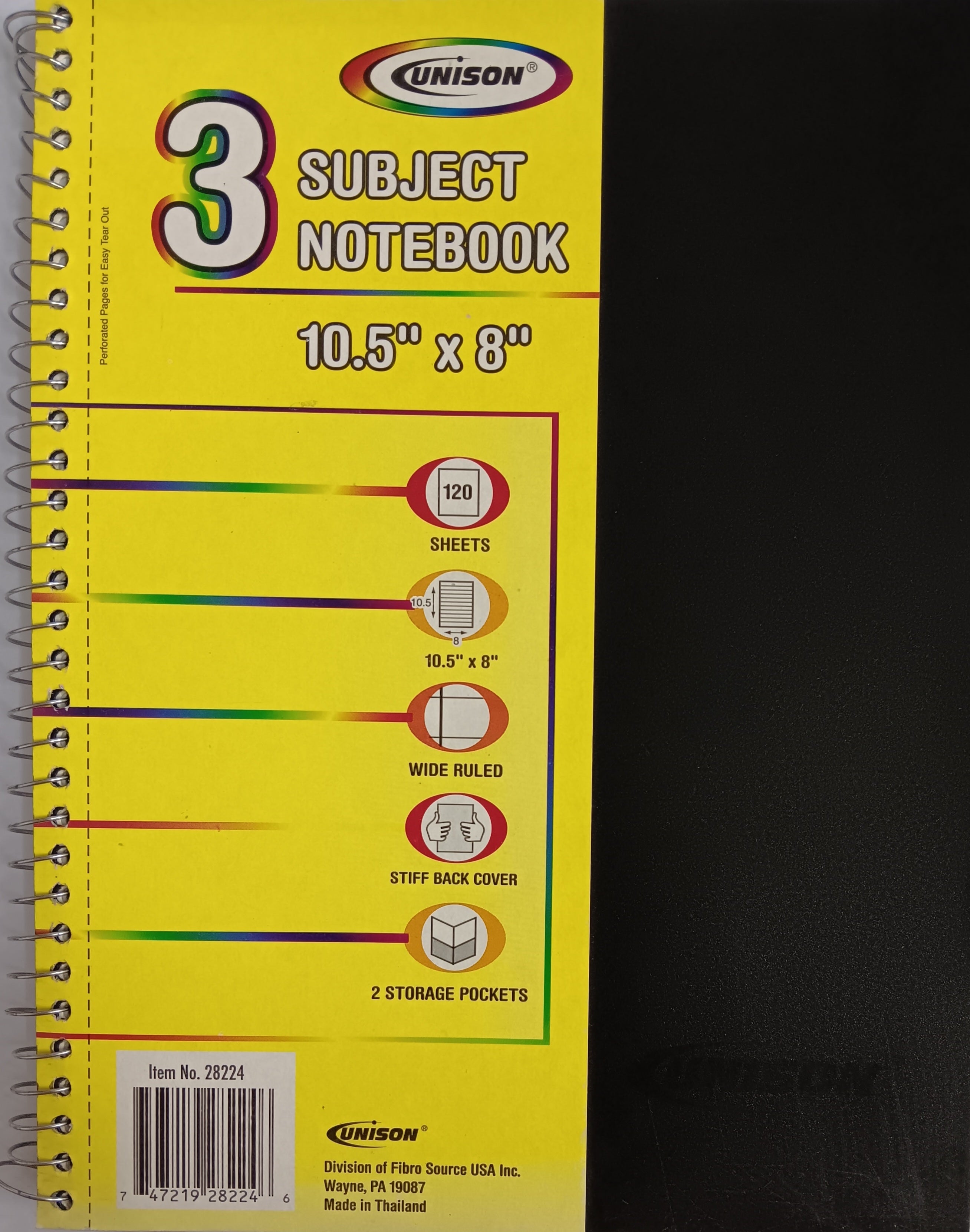 Unison - 3 Subject Notebook - Black - يونيسون - دفتر ملاحظات 3 موضوعات - أسود