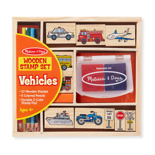 Melissa & Doug: Wooden Stamp Set - Vehicles