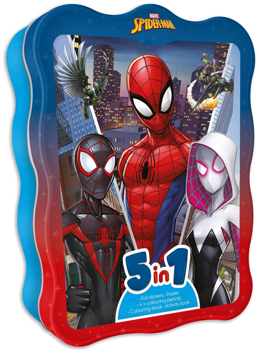 Marvel Spider Man - 5-in-1 Activity Tin Box Set - مجموعة أنشطة علبة معدنية 5 في 1 - مارفل سبايدر مان