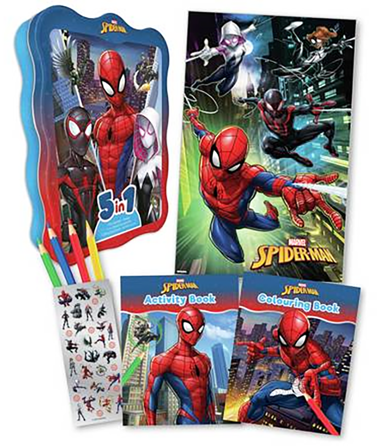 Marvel Spider Man - 5-in-1 Activity Tin Box Set - مجموعة أنشطة علبة معدنية 5 في 1 - مارفل سبايدر مان