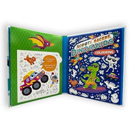 Robots, Racers, Dinosaurs Colouring: Box Set (with Colour  Change Pens) - تلوين الروبوتات والسيارات والديناصورات: مجموعة صندوق (مع أقلام تلوين متغيرة الألوان)