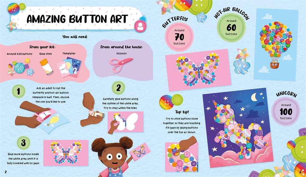 Button Crafts  - Children’s Arts and Crafts Activity Kit - حرف الأزرار - مجموعة أنشطة فنية وحرف يدوية للأطفال