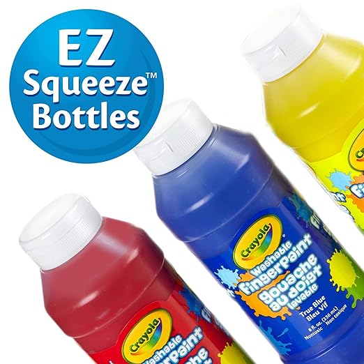 Crayola Washable Fingerpaint - 3 Bottles 8 oz (236ml) Paint Box Set red/blue/yellow - طلاء أصابع كرايولا قابل للغسل - 3 زجاجات 8 أونصة (236 مل) مجموعة صناديق طلاء أحمر/أزرق/أصفر