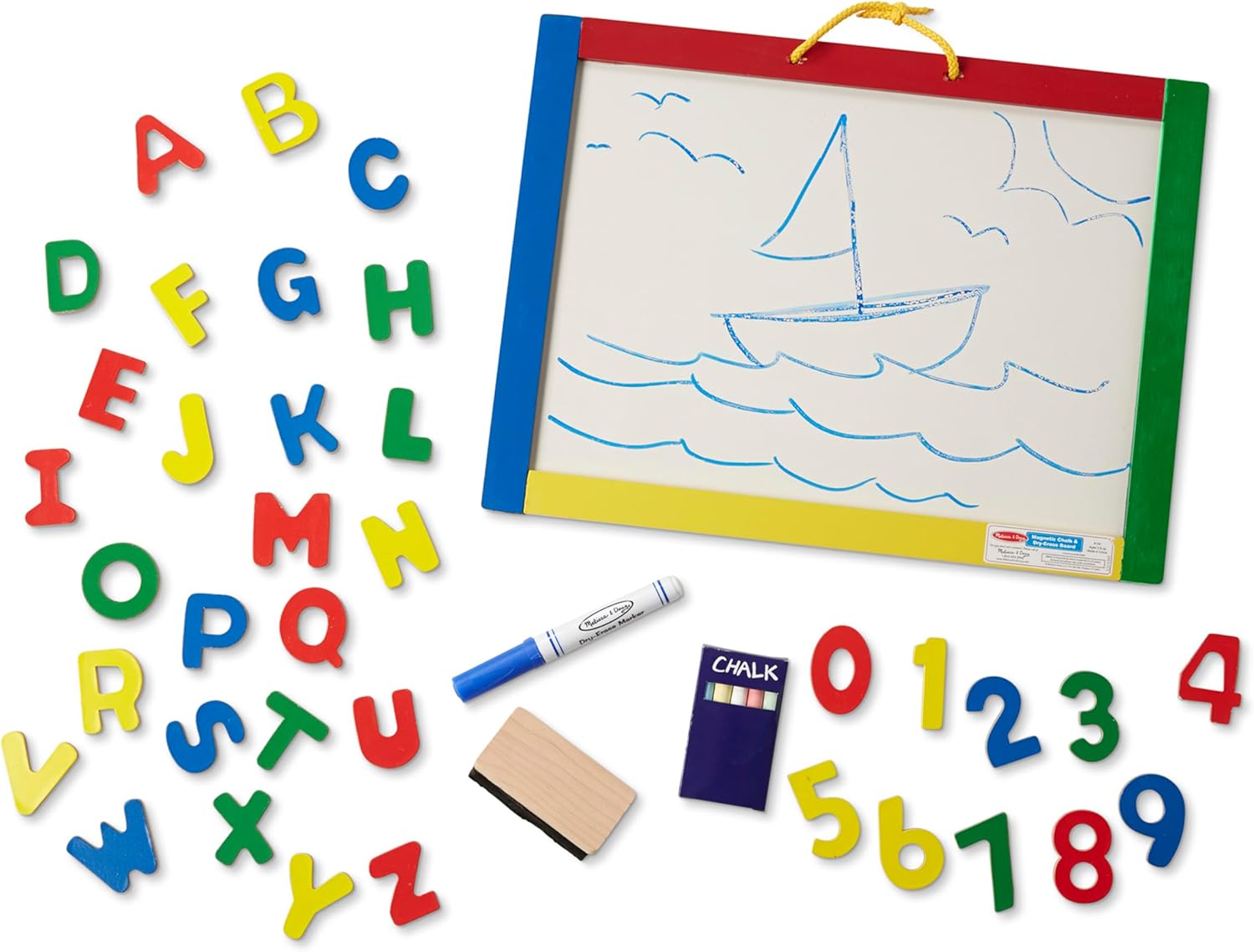Melissa & Doug: Wooden Magnets Chalkboard & Dry-Erase Board - ميليسا آند دوج 52 مغناطيسًا خشبيًا للأحرف الأبجدية في صندوق - حروف كبيرة وصغيرة