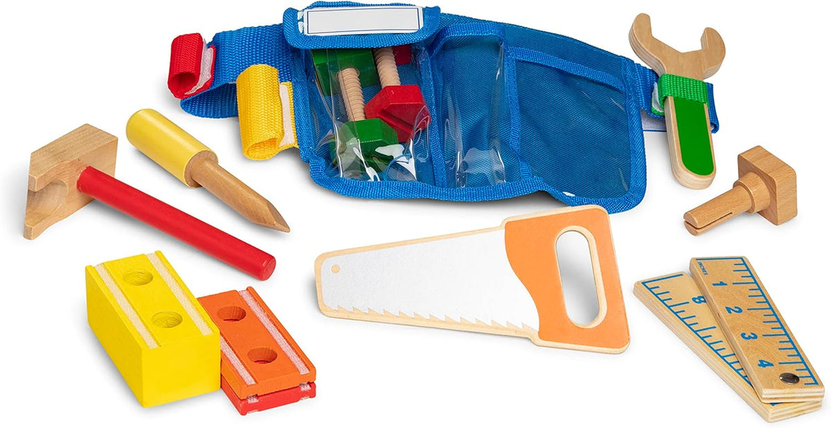 Melissa & Doug: Deluxe Tool Belt Set - Play Set Classic Toy مجموعة أدوات خشبية جامبو من ميليسا آند دوج