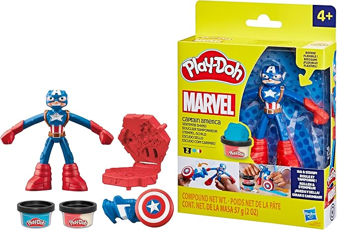 Play-Doh: Marvel Captain America Stamping Shield with Bendy Action Figure, Imagination