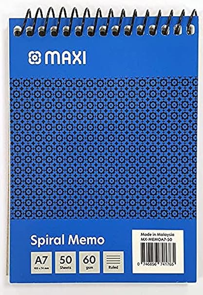 MAXI TOP SPIRAL MEMO PAD A7 50 SHEETS - دفتر مذكرات ماكسي توب حلزوني A7 50 ورقة