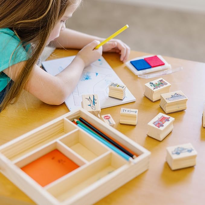 Melissa & Doug: Wooden Stamp Set - Vehicles