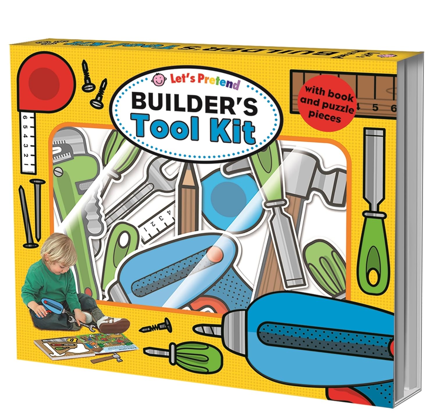 Priddy Books: Let's Pretend Sets -  Builder's Tool Kit (Book and Puzzle) - Priddy Books: مجموعات لنلعب التظاهر - مجموعة أدوات البناء (كتاب وأحجية)