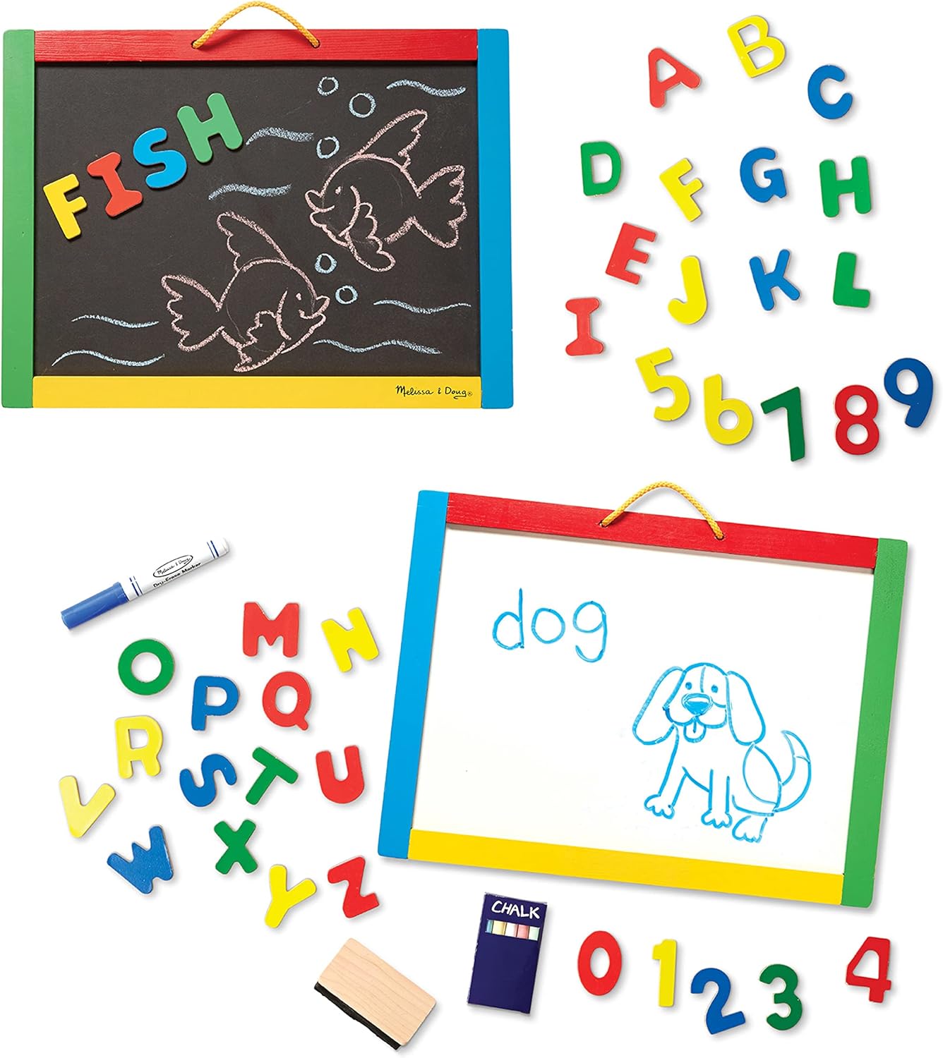 Melissa & Doug: Wooden Magnets Chalkboard & Dry-Erase Board - ميليسا آند دوج 52 مغناطيسًا خشبيًا للأحرف الأبجدية في صندوق - حروف كبيرة وصغيرة