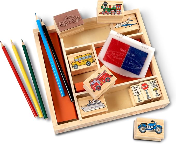 Melissa & Doug: Wooden Stamp Set - Vehicles