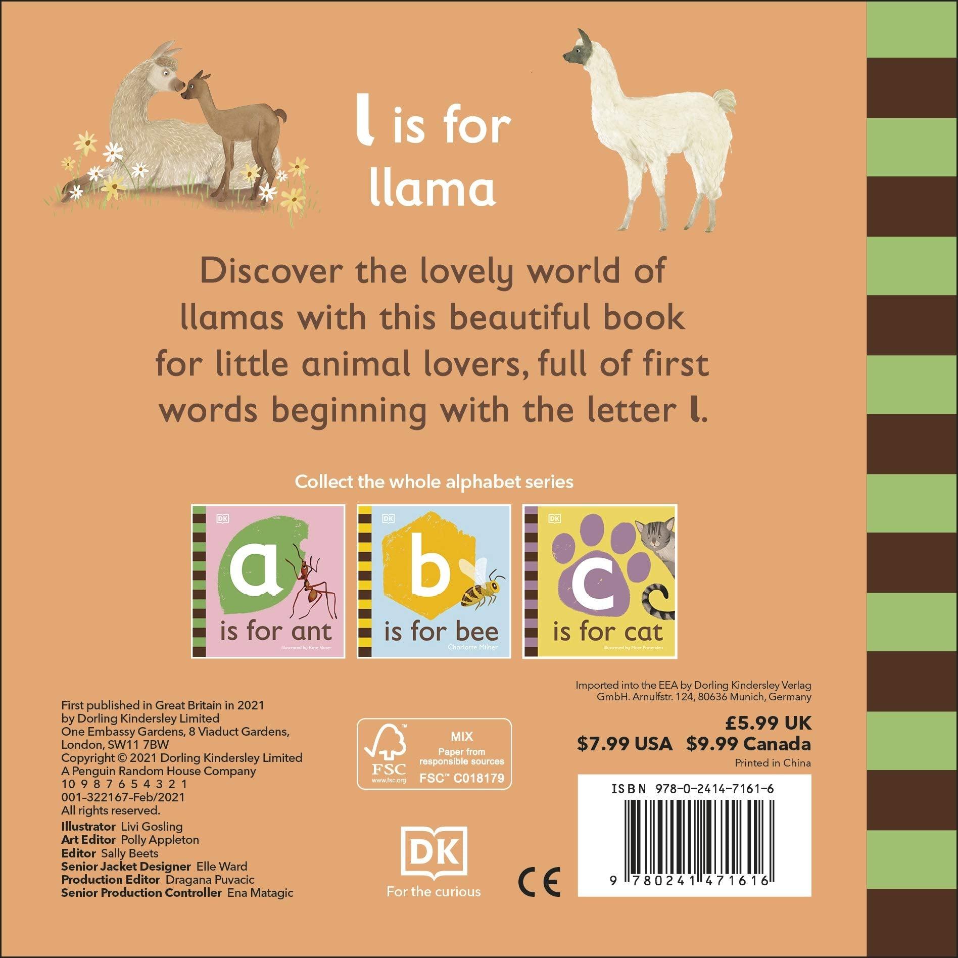 DK Alphabet Book - L is for Llama- Board Book - Spectrawide Bookstore