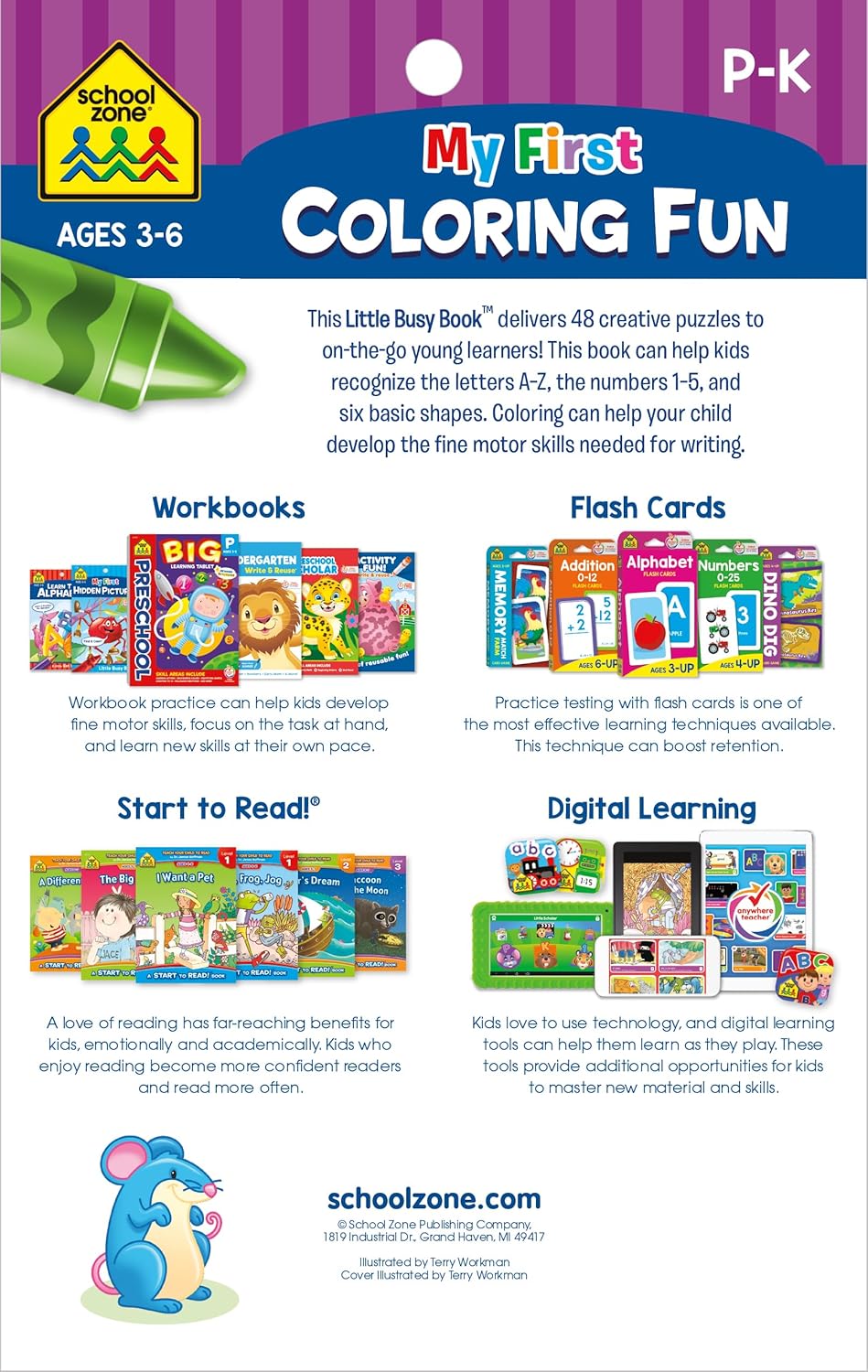 School Zone: My First Coloring Fun Little Busy Book-Color By ABC, 123s And Shapes Age 3-6 - منطقة المدرسة: أول كتاب تلوين ممتع لي - لون حسب الأبجدية والأرقام والأشكال، العمر 3-6 سنوات