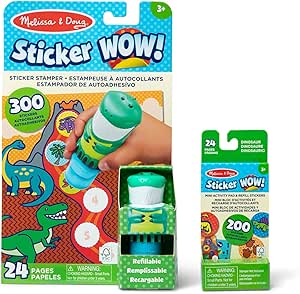 Melissa & Doug: Dinosaur Bundle-  Sticker Wow Sticker Stamper - Melissa & Doug: حزمة الديناصورات - أداة ختم ملصقات الاستيكر الملصقات الرائعة