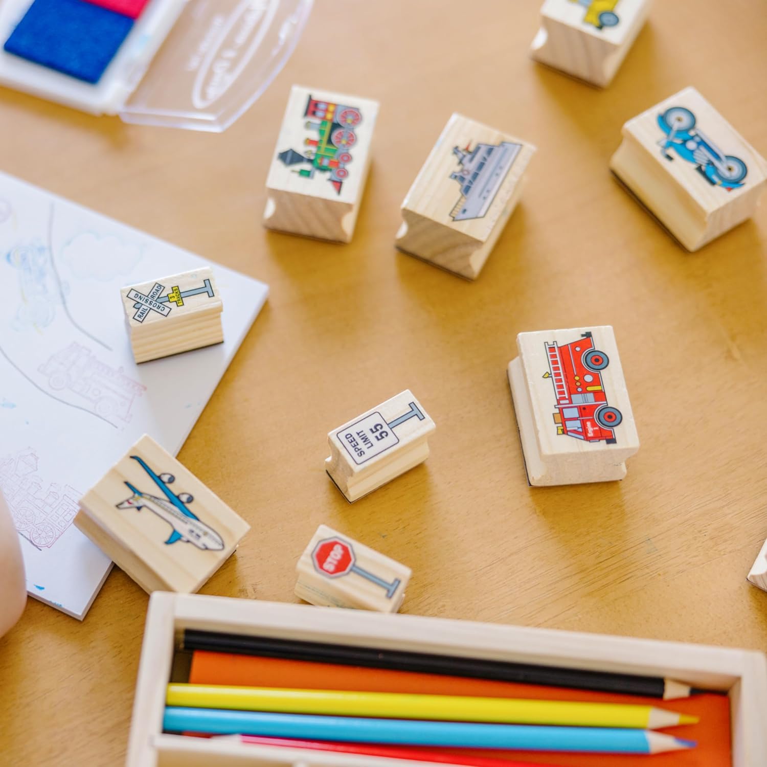 Melissa & Doug: Wooden Stamp Set - Vehicles