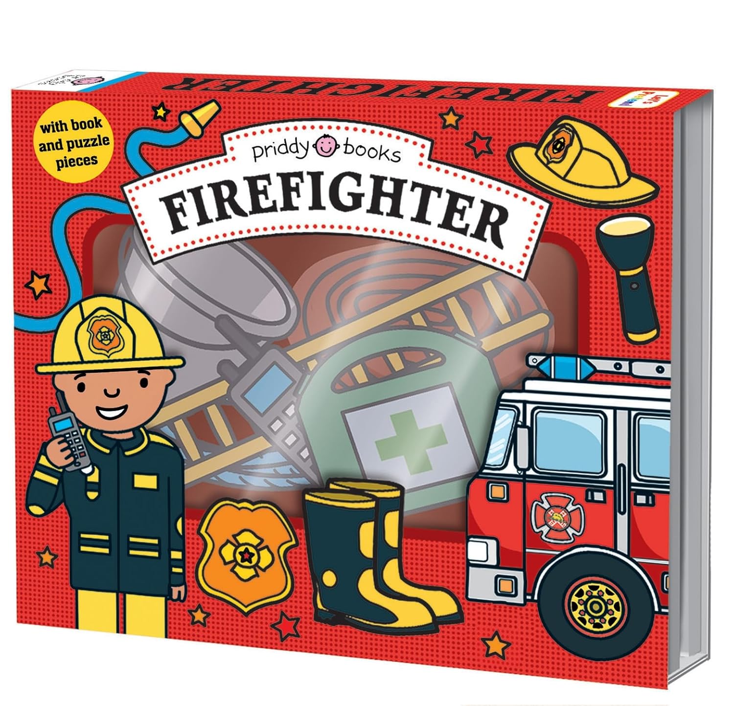 Priddy Books: Let's Pretend Sets -  Firefighter (Book and Puzzle) - Priddy Books: مجموعات هيا نتظاهر - رجل الإطفاء (كتاب وأحجية)