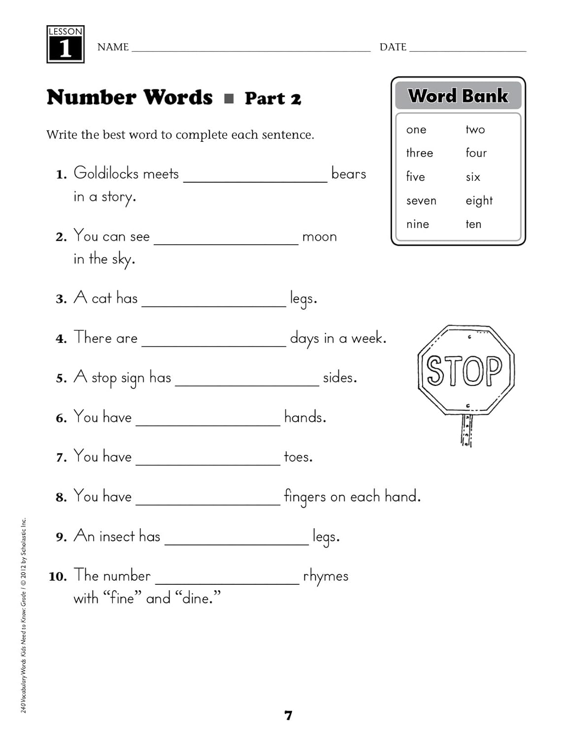 Scholastic Teaching Resources - 240 Vocabulary Words Kids Need to Know - Grade 1