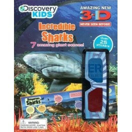 Discovery Kids - Incredible Sharks 3D Sticker Fun Activity Book with 3D glasses - ديسكفري كيدز - كتاب أنشطة ملصقات القرش ثلاثية الأبعاد المذهل مع نظارات ثلاثية الأبعاد