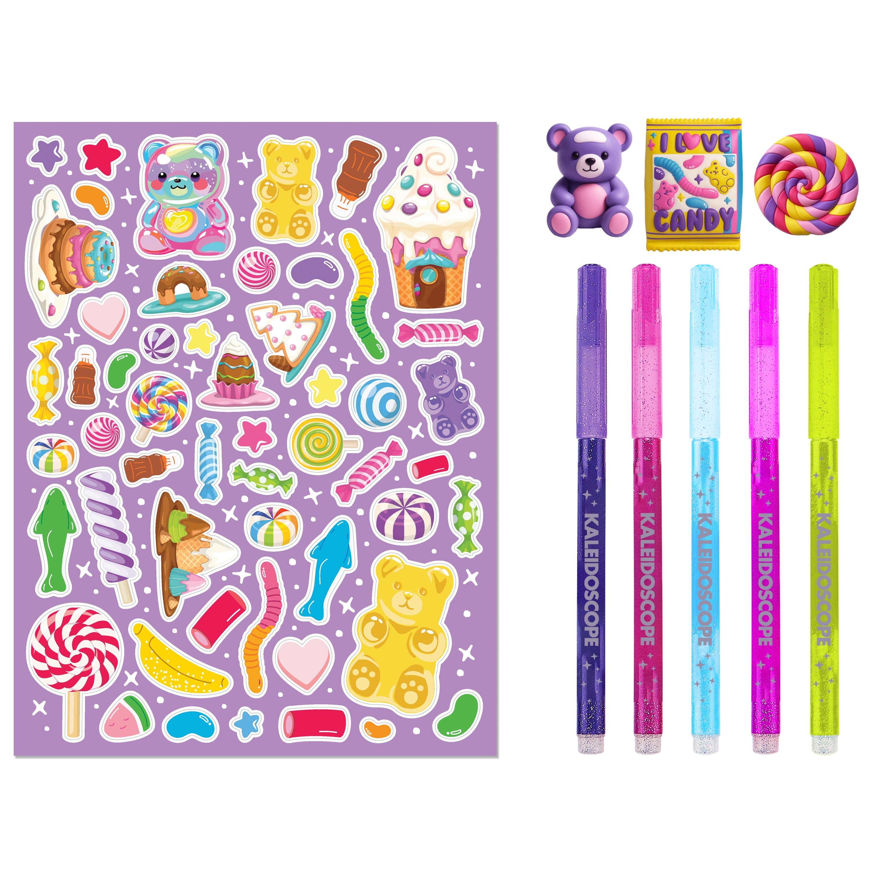 Kaleidoscope Colouring Kit: Candy Wonderland تلوين الروبوتات والسيارات والديناصورات: مجموعة صندوق (مع أقلام تلوين متغيرة الألوان)