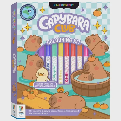 Kaleidoscope Colouring Kit: Capybara Club تلوين الروبوتات والسيارات والديناصورات: مجموعة صندوق (مع أقلام تلوين متغيرة الألوان)