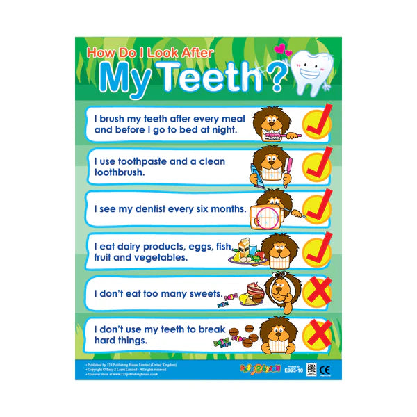 Chart E153 - How do i look after My Teeth تكبير كيف أعتني بأسناني؟ - لوحة تعليمية باللغة الإنجليزية