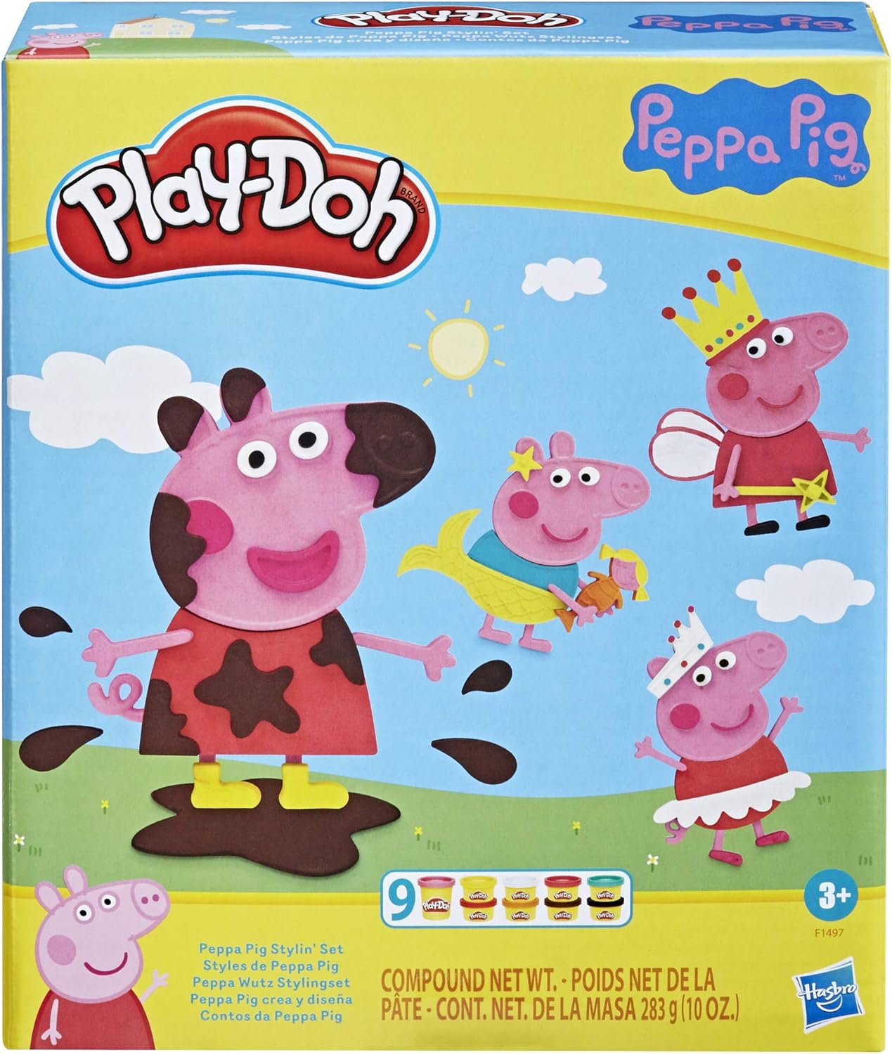 Play-Doh - Peppa Pig Stylin Set with 9 Non-Toxic Modeling Compound Cans and 11 Accessories - بلاي دوه - مجموعة بيبا بيج ستايلن مع 9 علب معجون تشكيل غير سام و11 قطعة إكسسوار