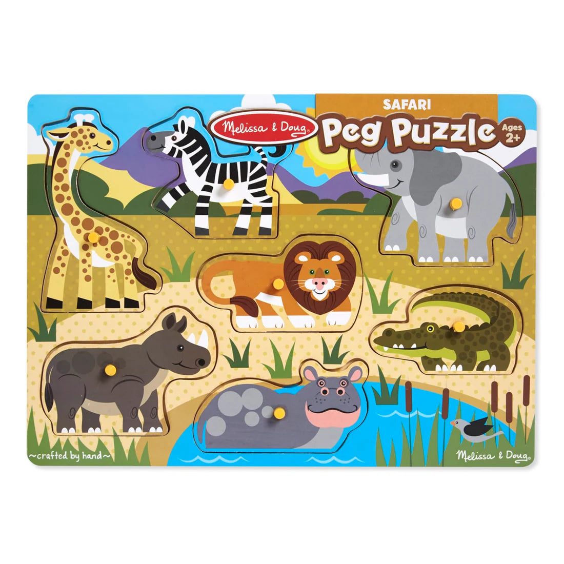 Melissa and Doug: wooden Safari Peg Puzzle - 7 Pieces - ميليسا آند دوغ: أحجية سفاري خشبية بمسكات - 7 قطع
