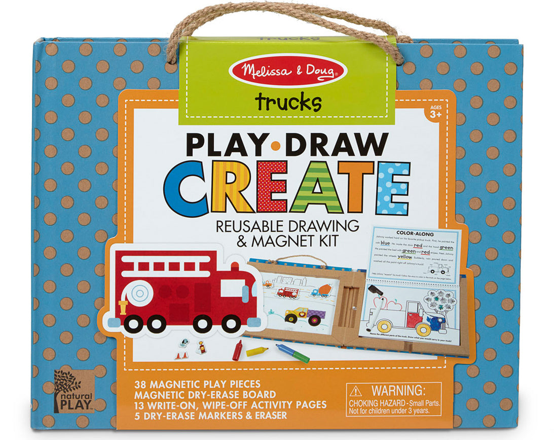 Melissa & Doug - Play, Draw Create  Reusable Drawing and Magnet Kit  - Trucks - ميليسا آند دوج - العب وارسم وابتكر مجموعة رسم ومغناطيس قابلة لإعادة الاستخدام - شاحنات