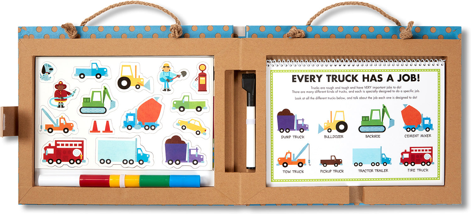 Melissa & Doug - Play, Draw Create  Reusable Drawing and Magnet Kit  - Trucks - ميليسا آند دوج - العب وارسم وابتكر مجموعة رسم ومغناطيس قابلة لإعادة الاستخدام - شاحنات