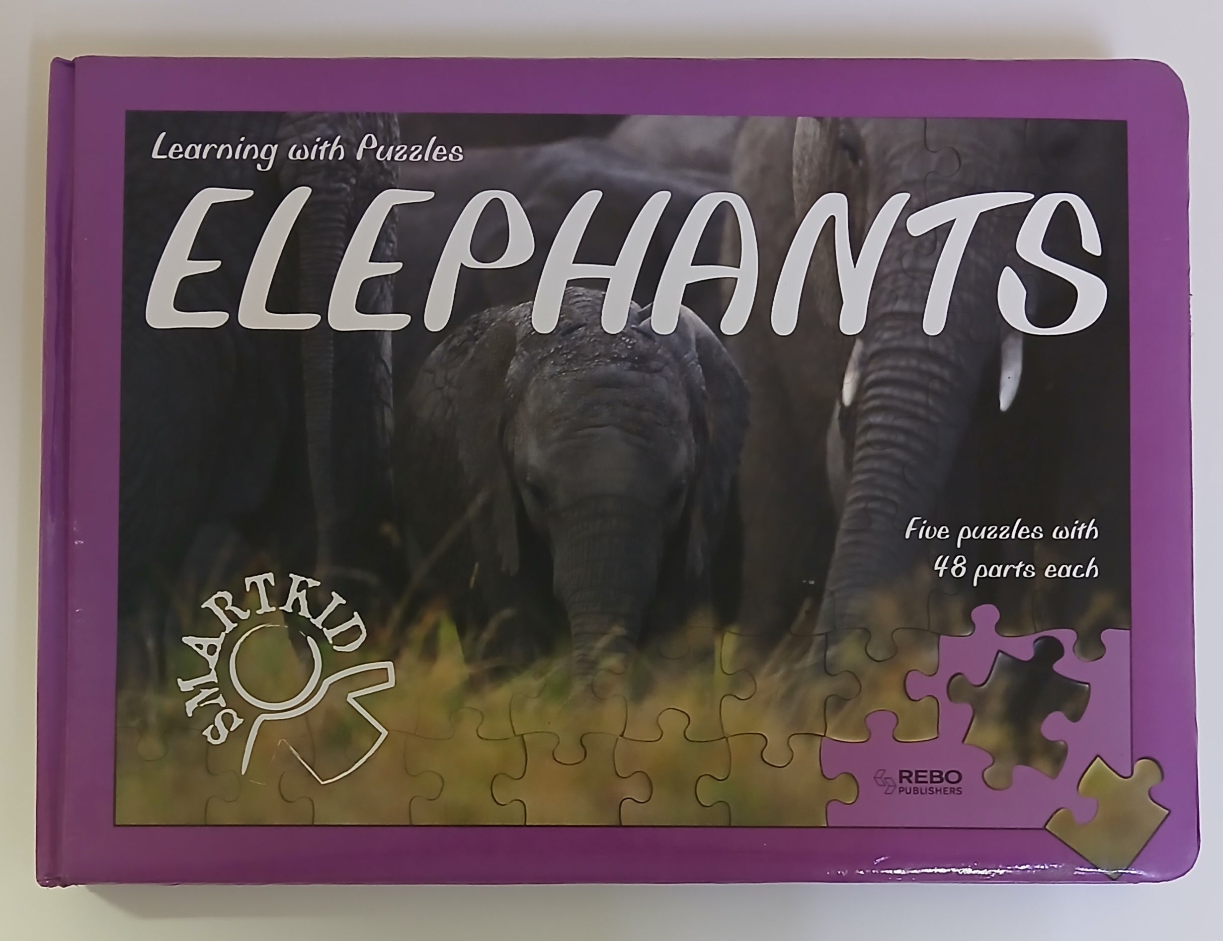 Smart Kid : Learning with Puzzles - Elephants (Five Puzzles With 48 Parts each) - الطفل الذكي: تعلم مع الألغاز - الفيلة (خمسة ألغاز من 48 قطعة لكل لغز)