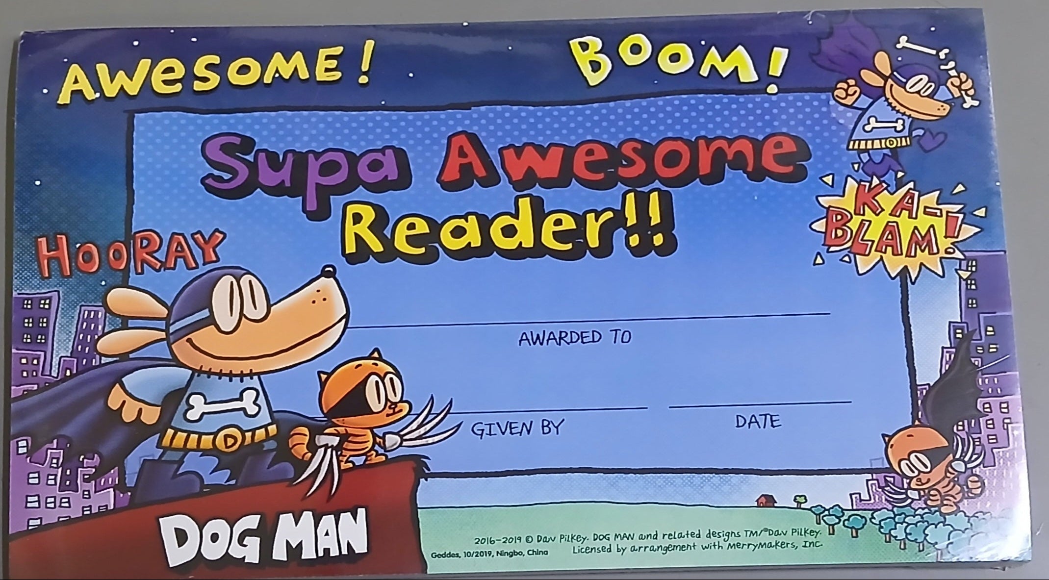 Dog Man: Supa Awesome Reader! - Award Certificate Pad