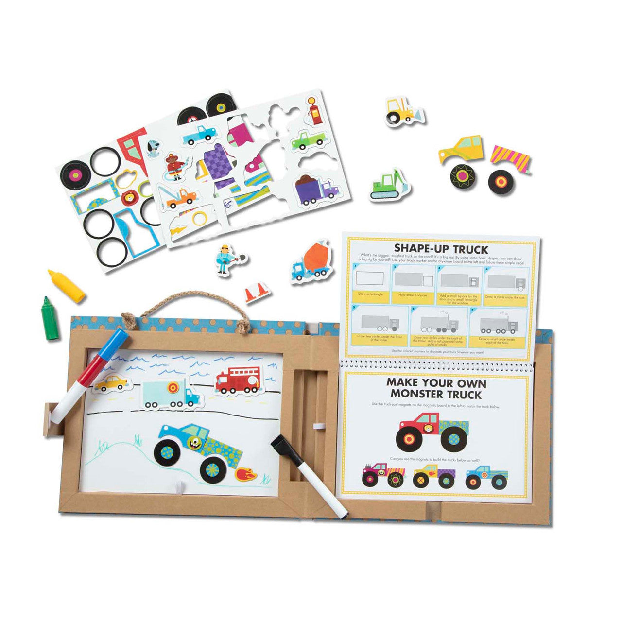 Melissa & Doug - Play, Draw Create  Reusable Drawing and Magnet Kit  - Trucks - ميليسا آند دوج - العب وارسم وابتكر مجموعة رسم ومغناطيس قابلة لإعادة الاستخدام - شاحنات
