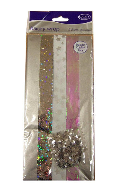 Luxury Wraps - Pack of 5 Silver Coloured Gift Wrap - أغلفة فاخرة - عبوة من 5 أغلفة هدايا فضية اللون